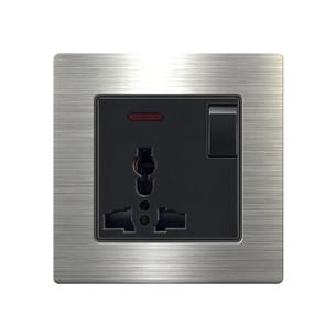 Stainless steel Switch W88-Universal 3 Pin Socket With Switch With Indicator Light-Silver